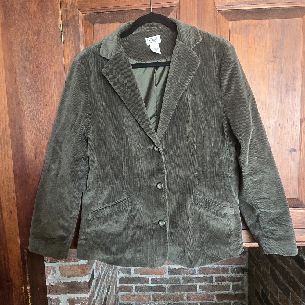 L.L. Bean Green Blazer 3 Button Lined Corduroy Cotton Jacket - 12 P